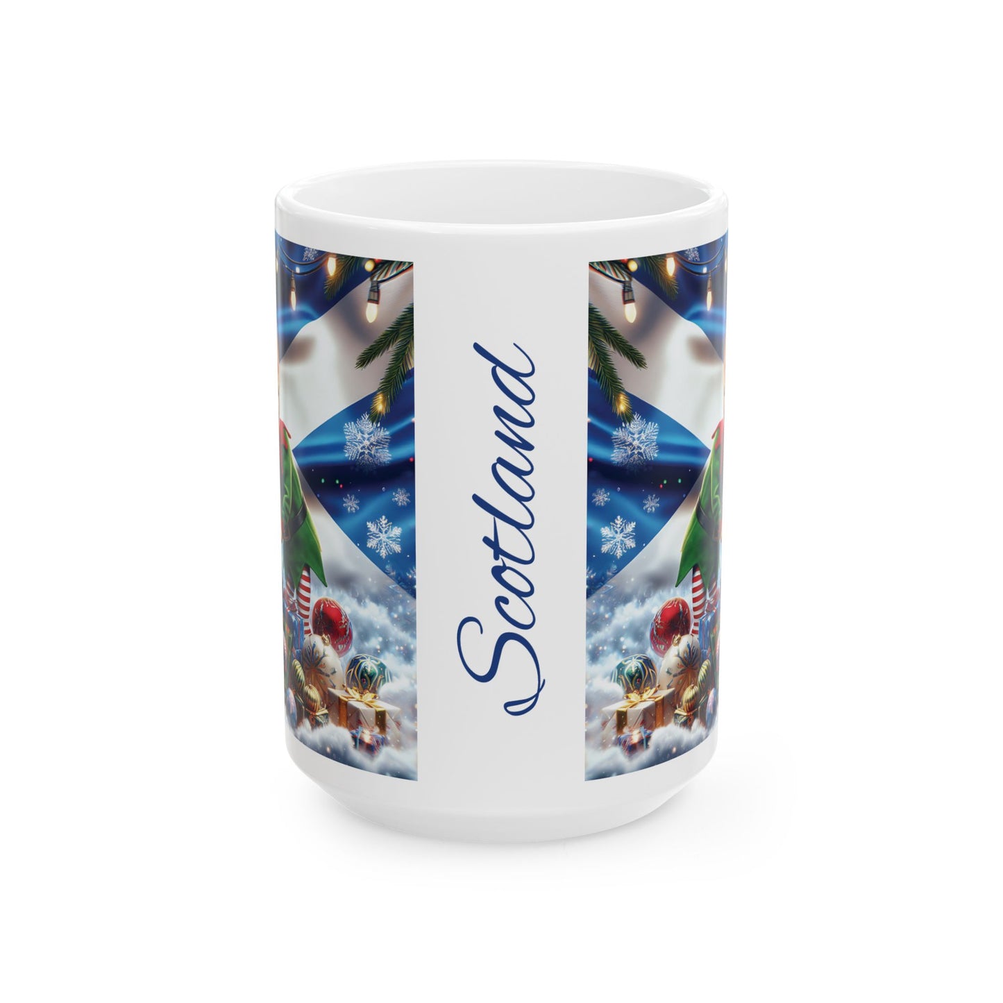 Scotland Flag Christmas Mug, Ceramic Mug, Holiday Coffee Cup, Christmas Tree Gift Mug, Scottish Flag Tea Mug